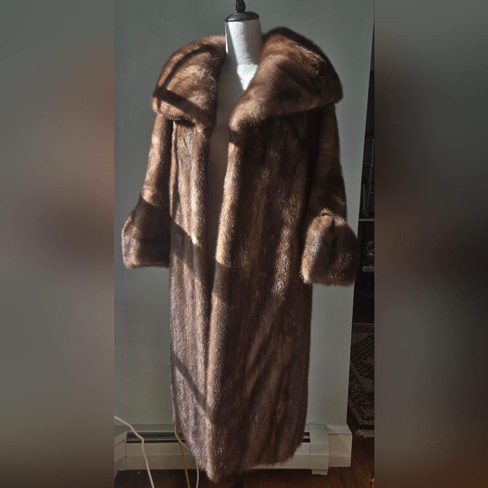 Genuine mink coat Whiskey browns ¾ bell sleeves convertible collar sz M